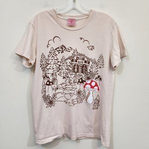 RARE Made with love by Hannah black forest fun toadstool graphic tee woman's XL